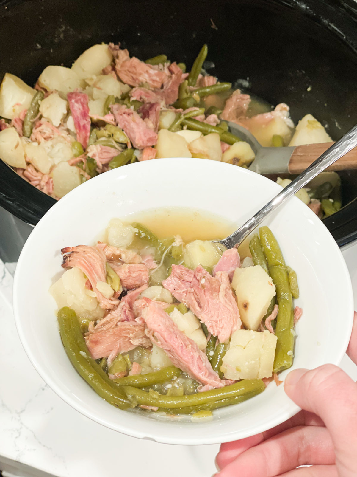 Slow Cooker Ham Green Beans And Potatoes The Sassy Barn