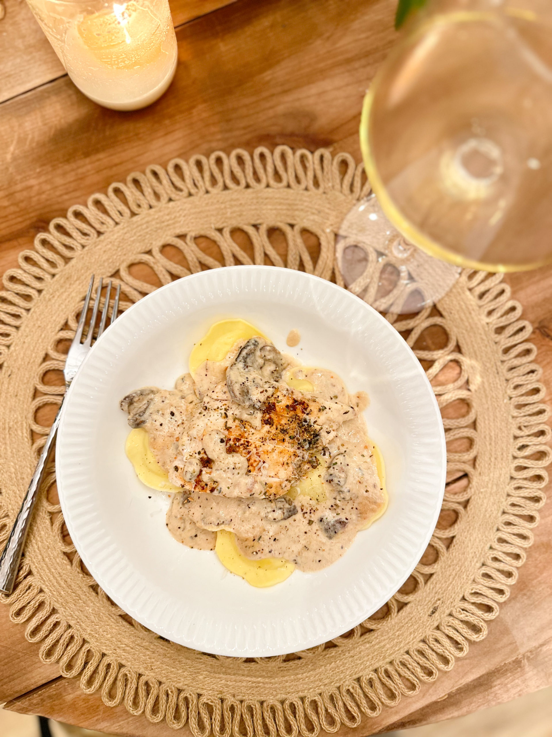 Chicken, Ravioli & Parmesan Mushroom Sauce 