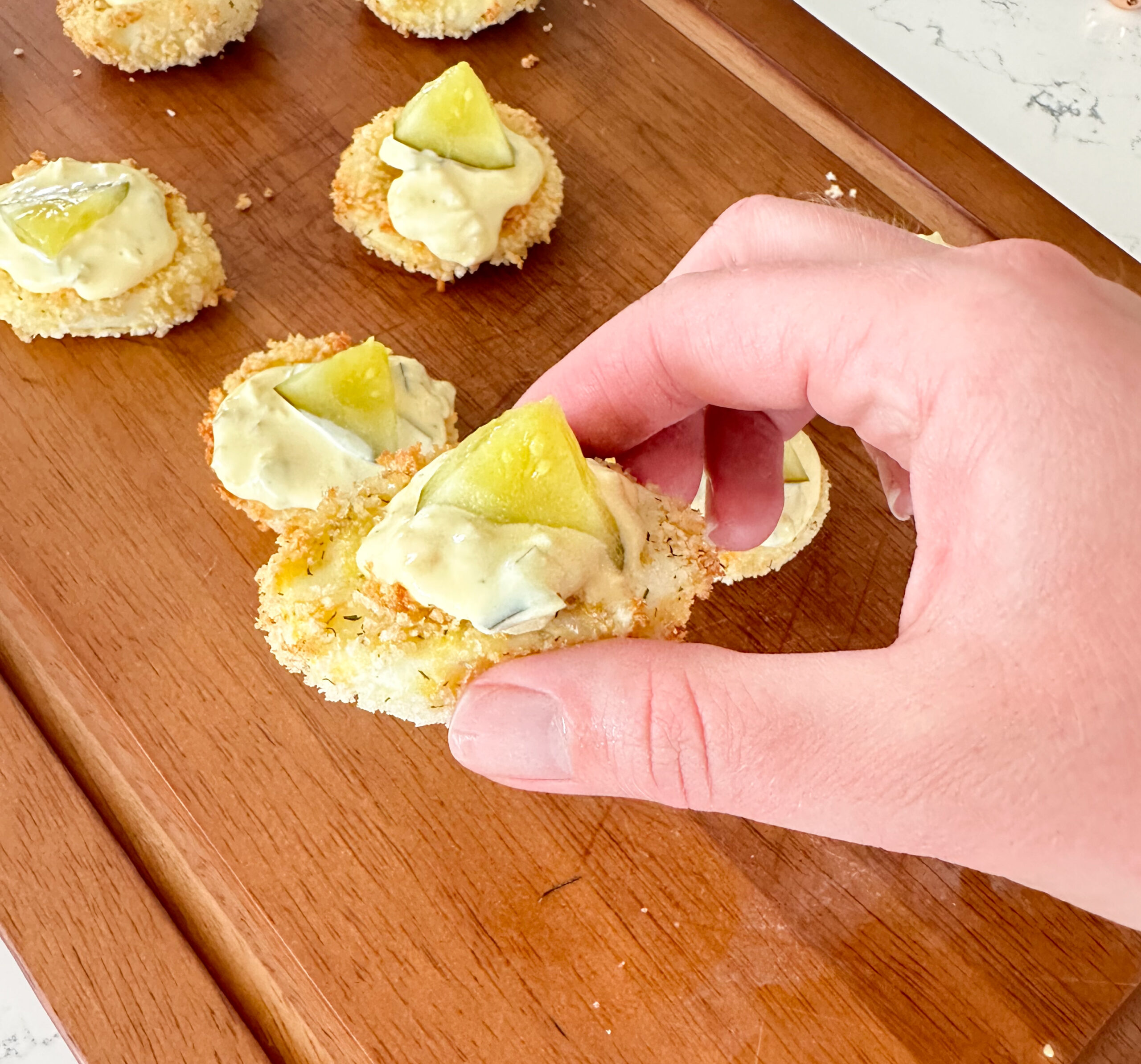 Fried Pickle Deviled Eggs