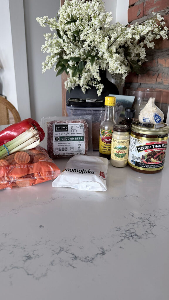 Ingredients for slow cooker beef ramen.