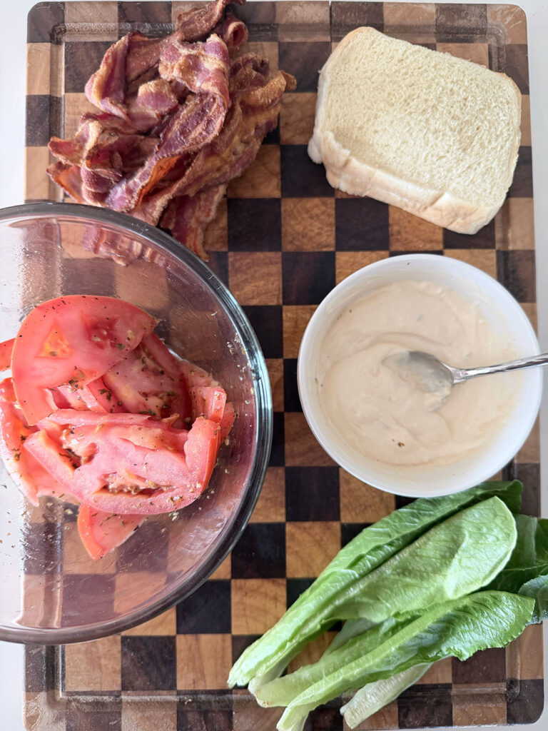 blt wrap ingredients on cutting board