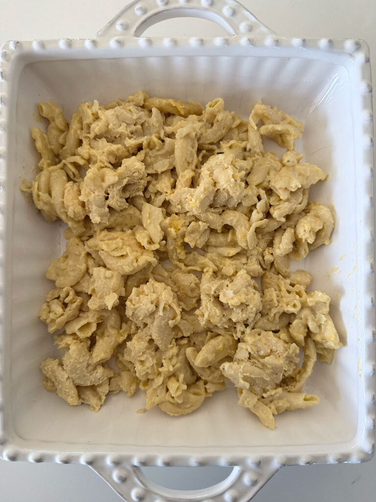 leftover mac and cheese in bottom of baking dish