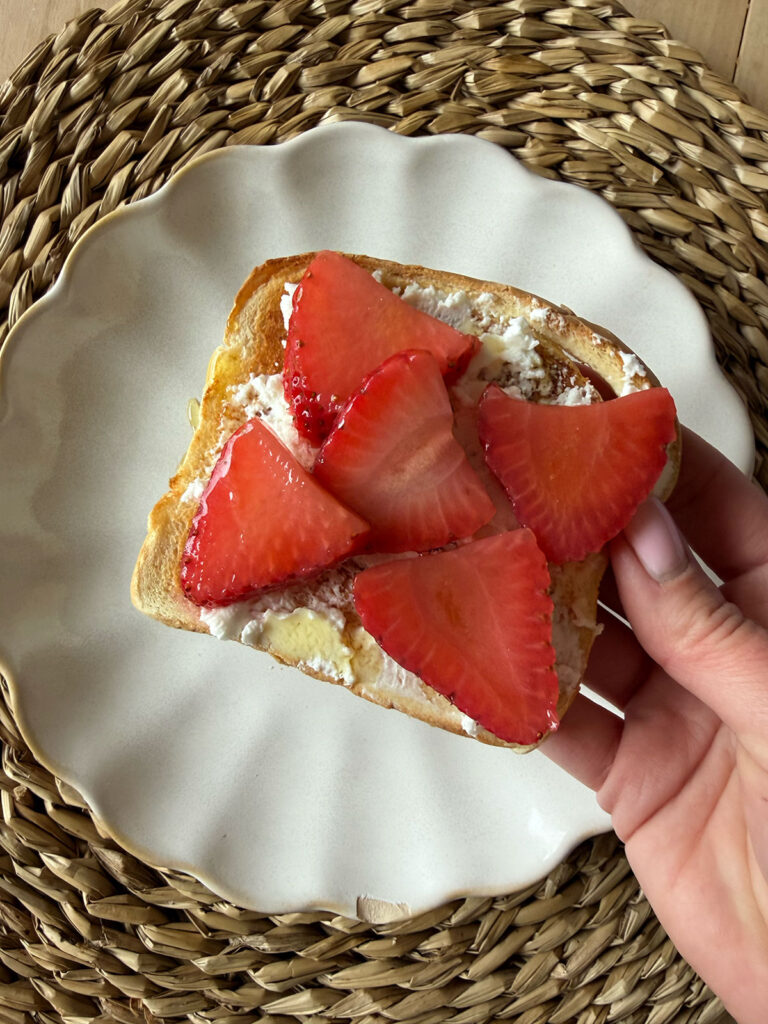 pickled strawberries sliced, on toast