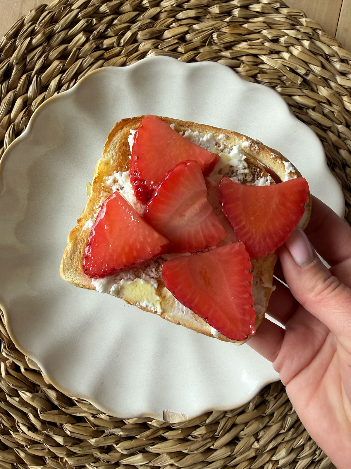 pickled strawberries sliced, on toast