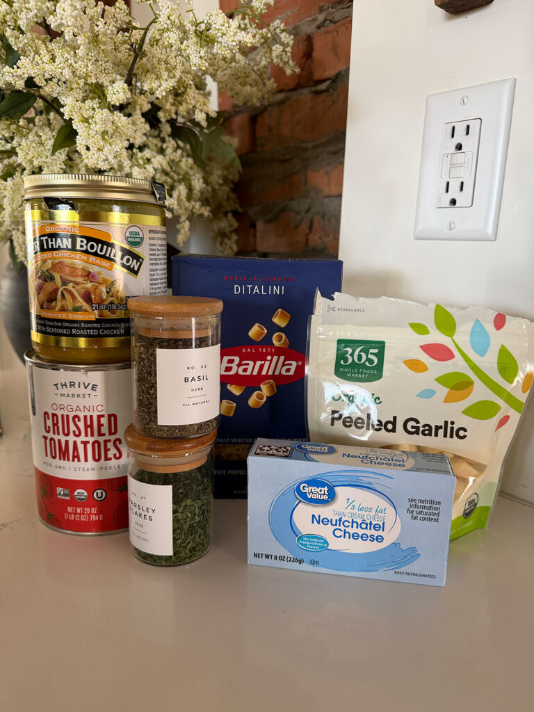 beefy tomato soup ingredients on counter
