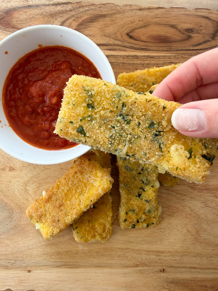 mozzarella sticks after being fried