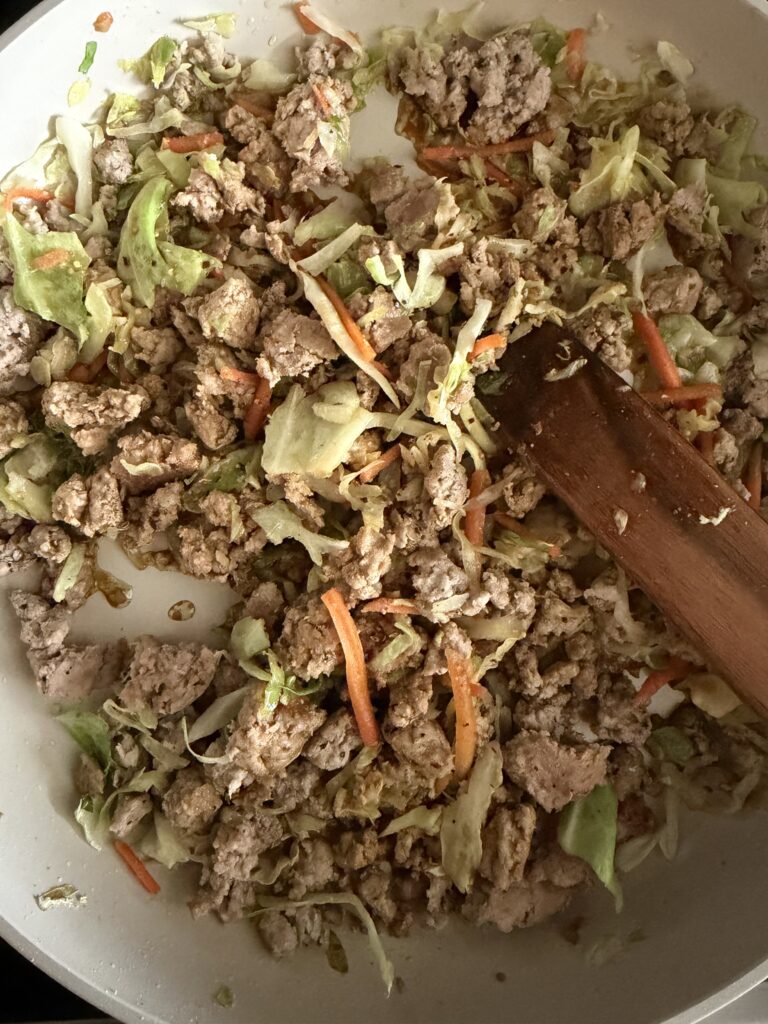 ingredients all in the pan after being cooked. 