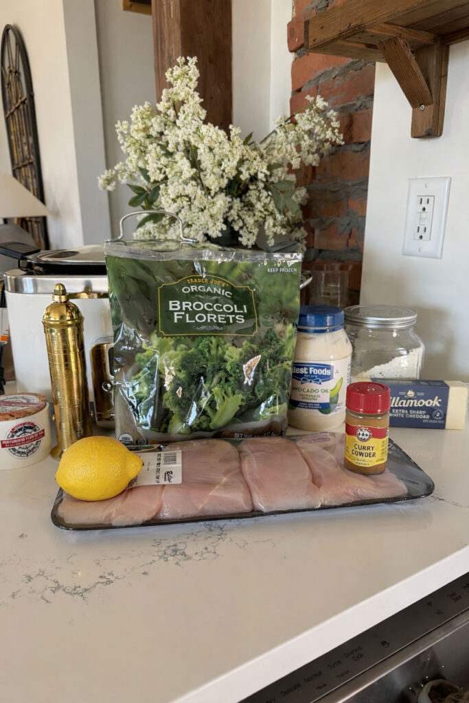 chicken divan ingredients on counter