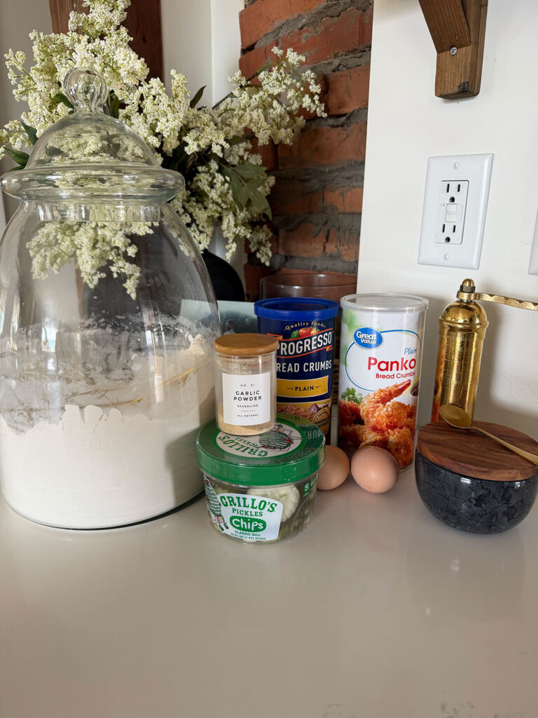 Ingredients for air fryer dill pickles.