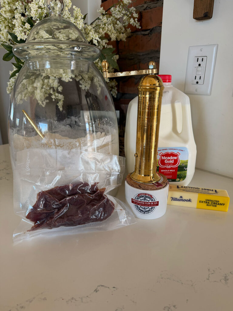 cream chipped beef ingredients on counter