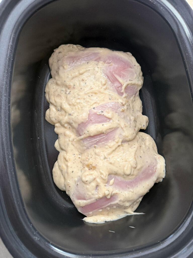 chicken breasts coated with creamy ingredients