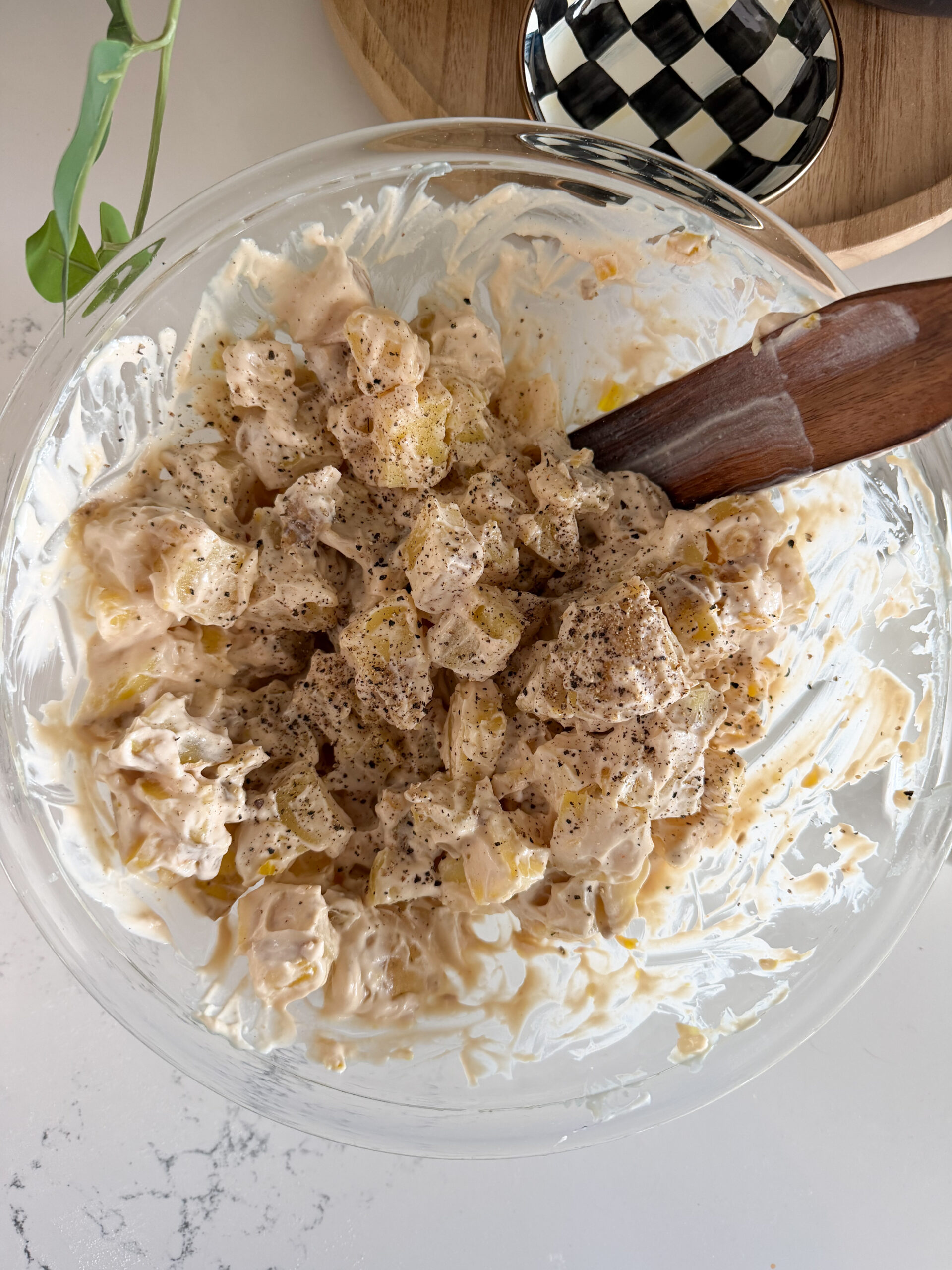 potato salad mixed in a bowl