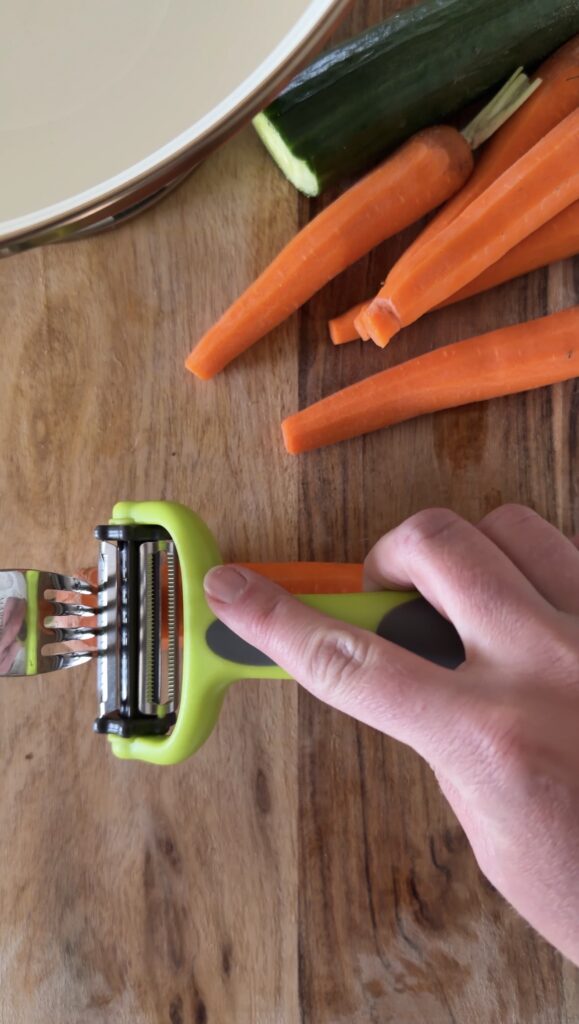slicing the carrots