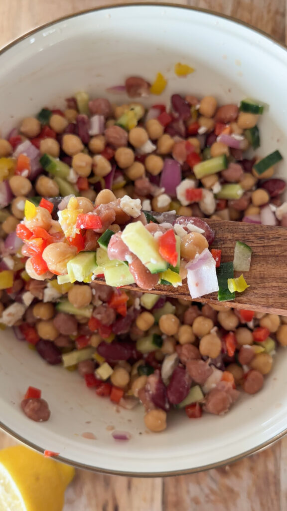 bean salad on a spoon
