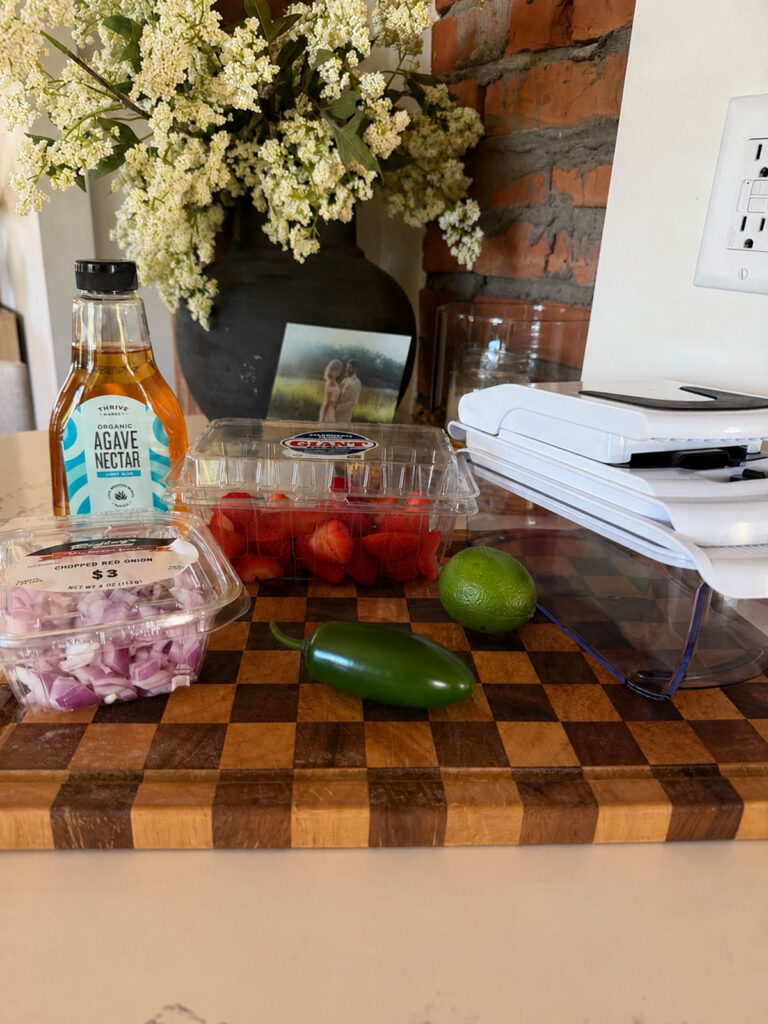 Strawberry salsa ingredients.