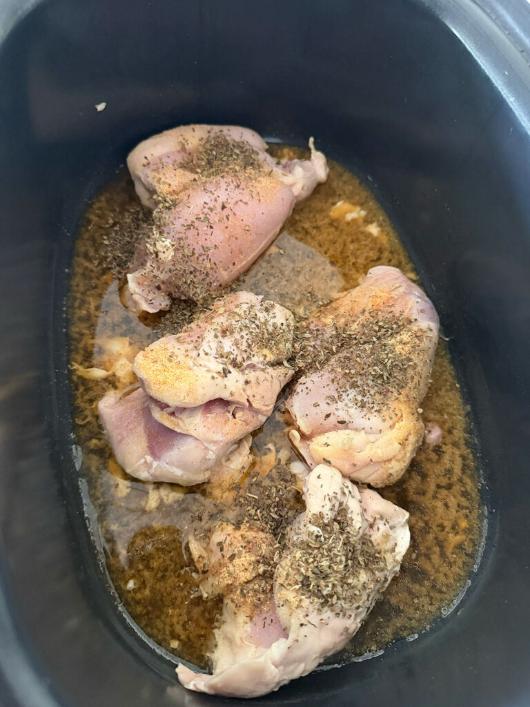 Bruschetta chicken in the slow cooker.