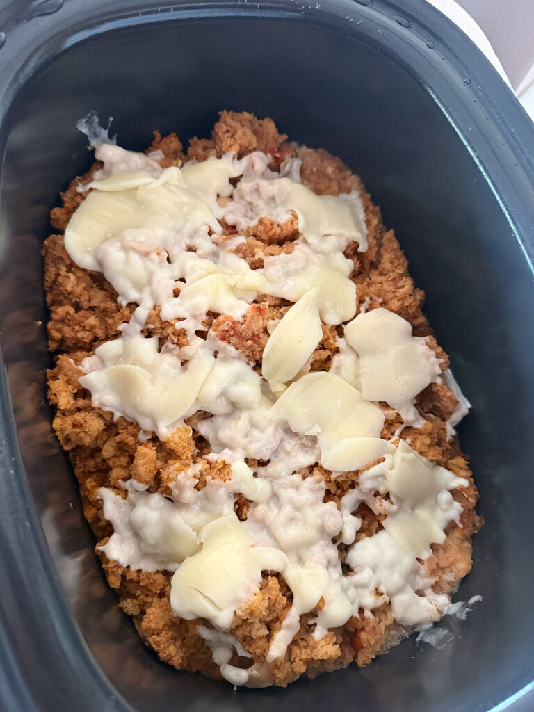 Bruschetta chicken in the slow cooker.
