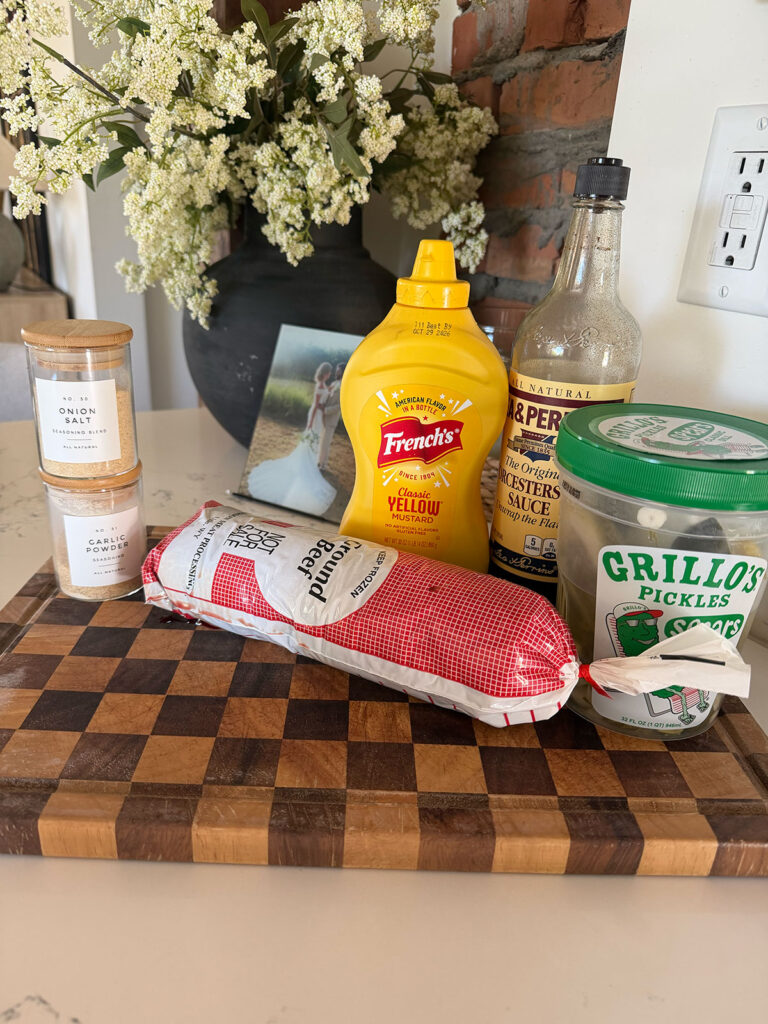 Ingredients for pickle burgers.