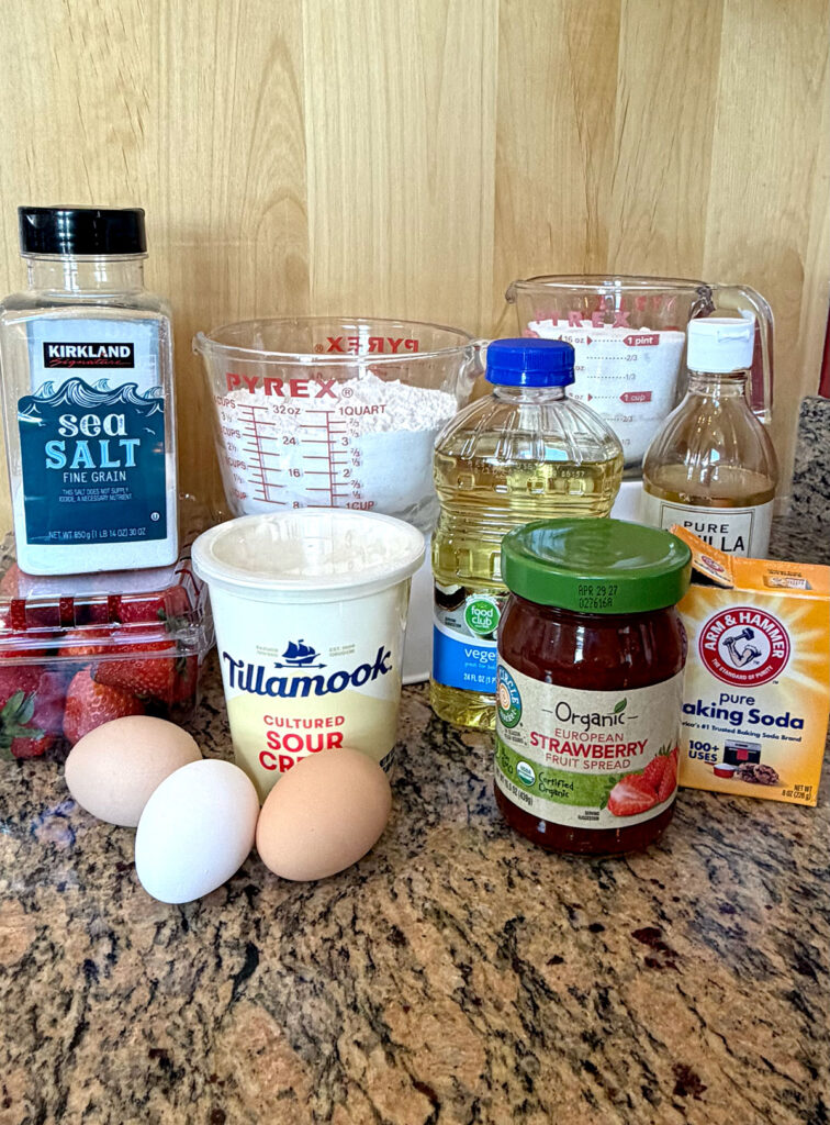 Ingredients for strawberry bundt cake.