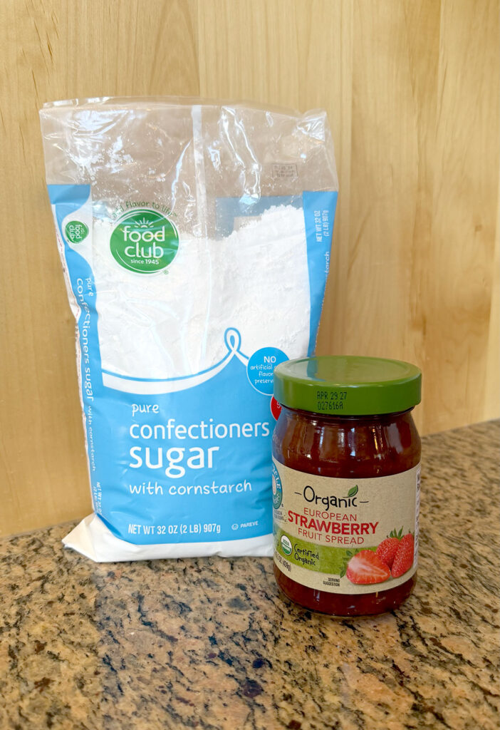 Ingredients for strawberry glaze.