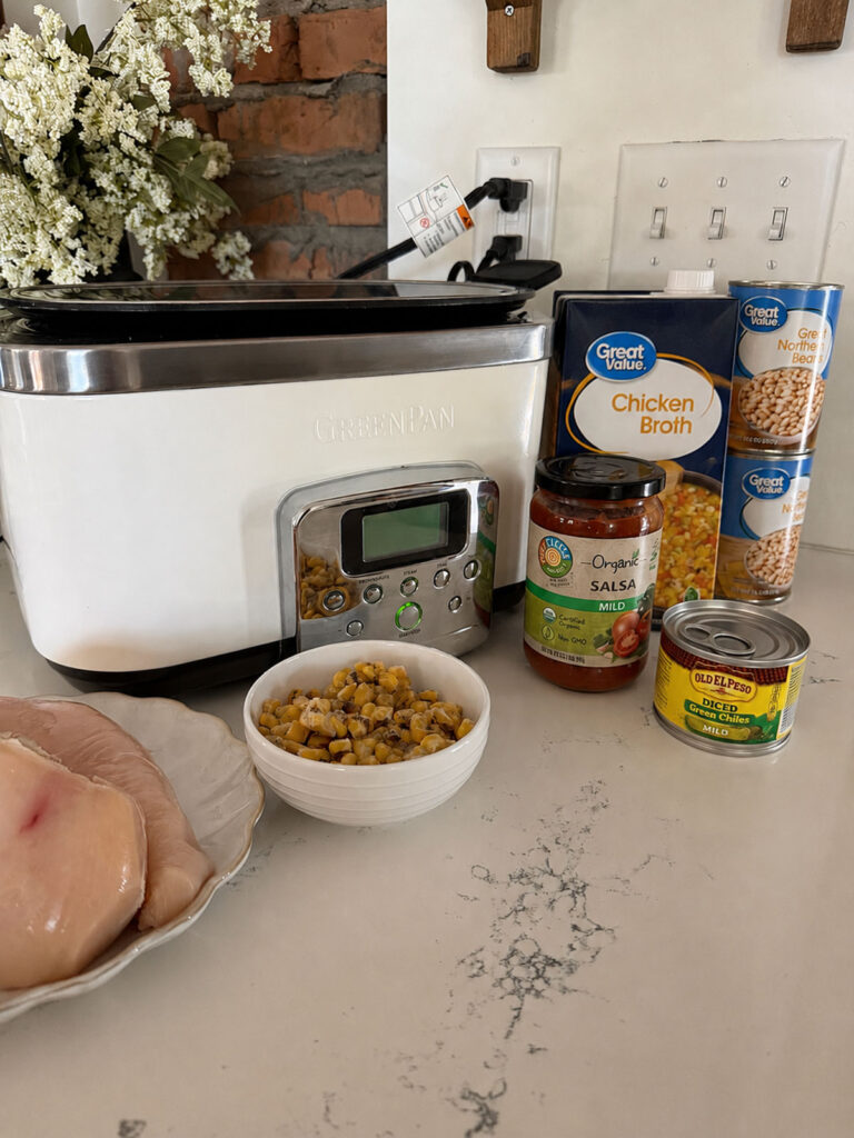 crockpot white chicken chili ingredients on counter