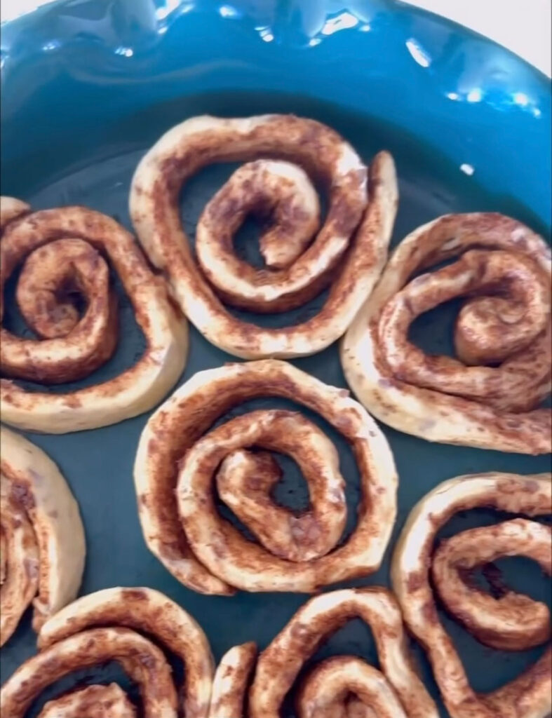 cinnamon rolls uncooked in pie plate