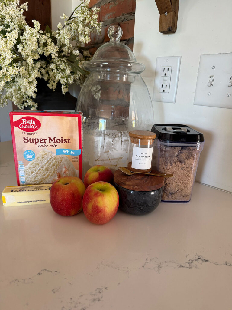 apple pie cake ingredients on counter