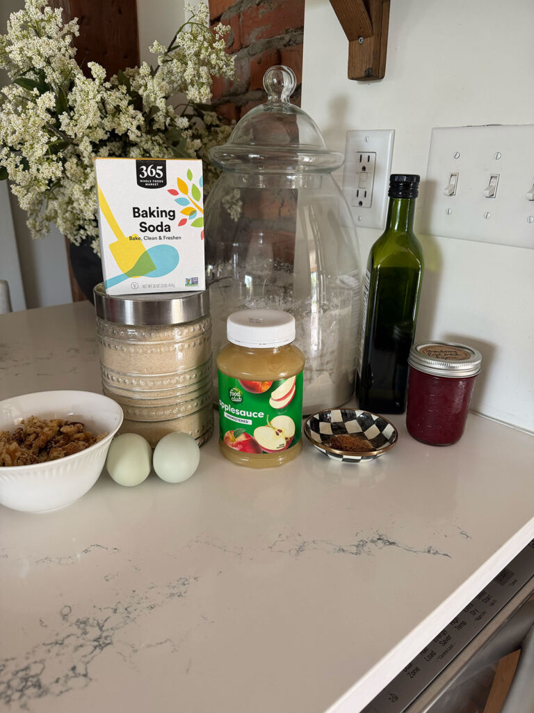 applesauce cake ingredients on counter