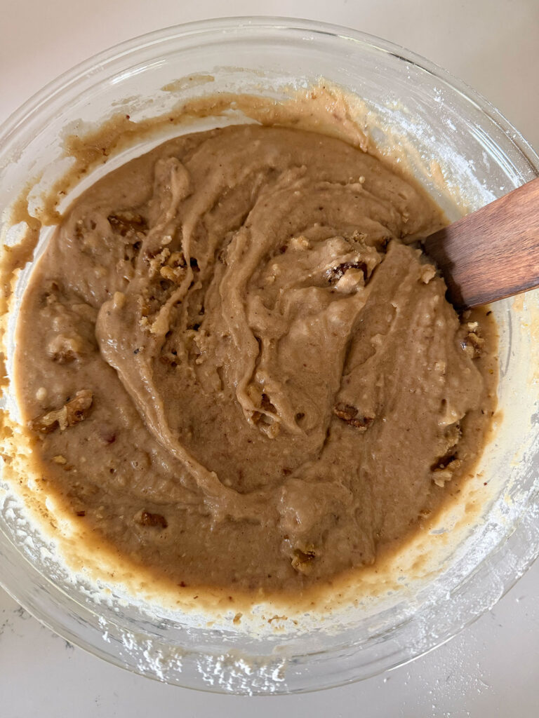 cake batter in glass bowl