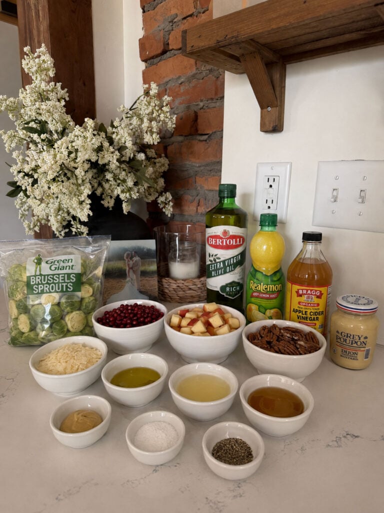 brussels sprouts salad ingredients on counter