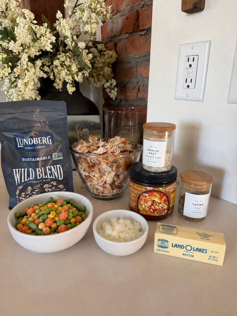 turkey and rice soup ingredients on counter