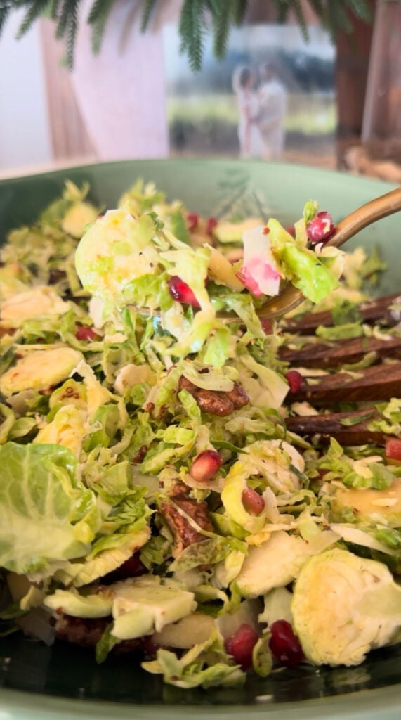 brussels sprouts salad in serving dish