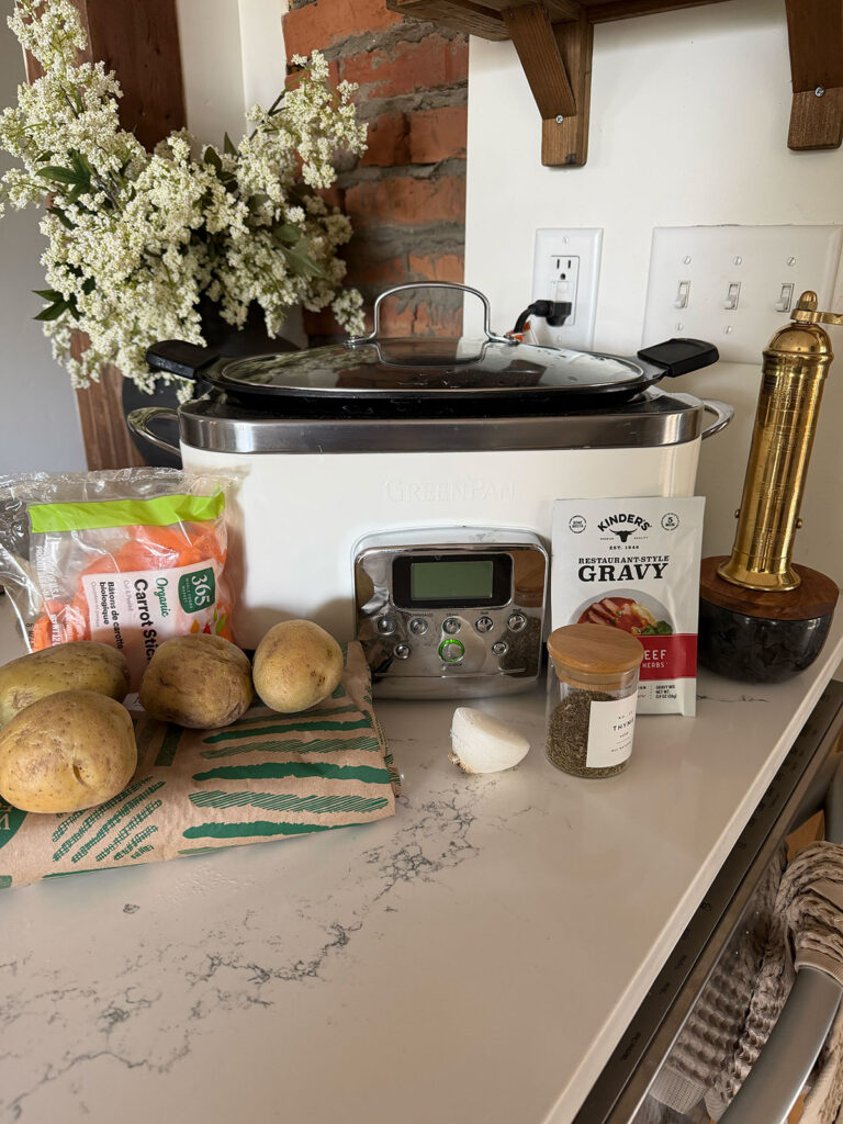 crockpot pot roast ingredients on counter