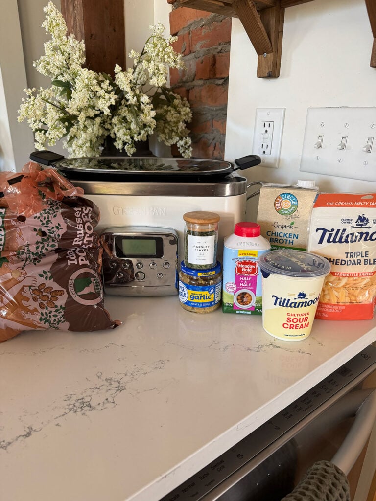 loaded potato soup ingredients on counter