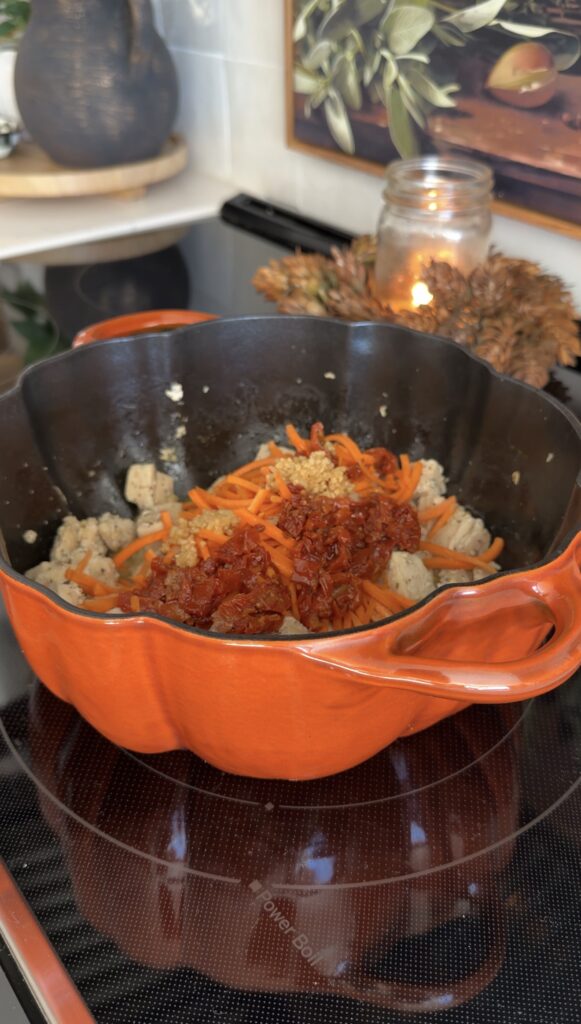 chicken and veggies in a pot