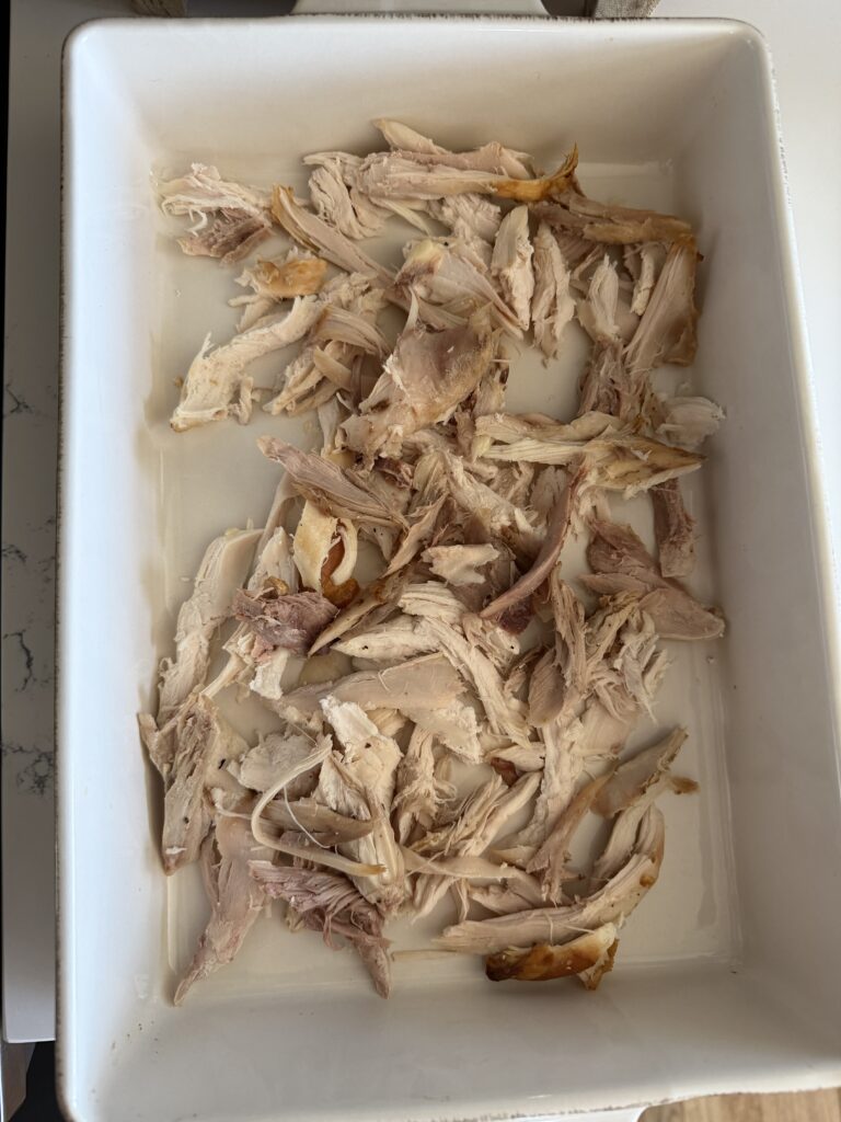 shredded chicken in casserole dish